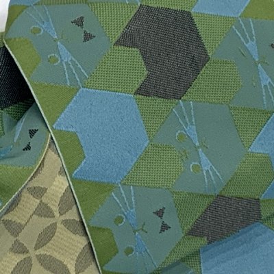 画像3: 半幅帯 作り帯 リボン返し結び帯 合繊【緑系、六角猫】