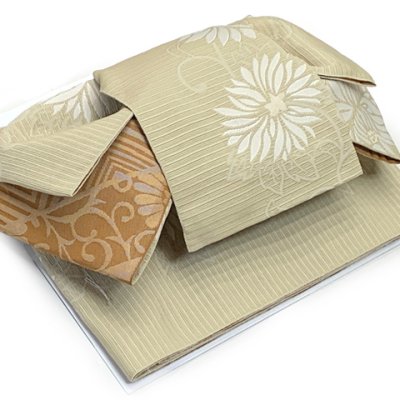 画像2: 半幅帯 作り帯 リボン返し結び帯 合繊【ベージュ系、菊】