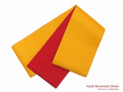 子供浴衣帯 女の子用の無地リバーシブル帯 平帯【赤＆黄色】