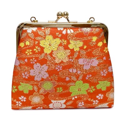 画像2: 七五三 バッグ 子供 金襴生地 バッグ 合繊【朱赤系、菊と花】