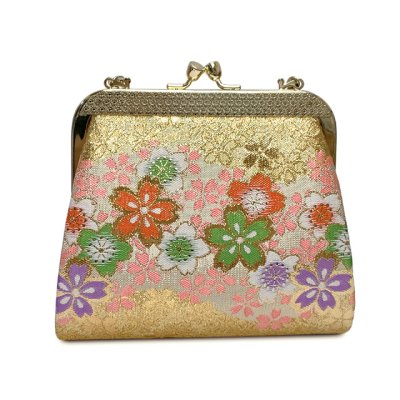 画像2: 七五三 バッグ 子供 金襴生地 バッグ 合繊【金、桜】