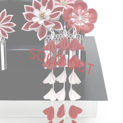 画像5: 七五三 髪飾り 3点セット 7歳 つまみ細工 髪飾り 勝山セット【紅白、剣先摘み花】