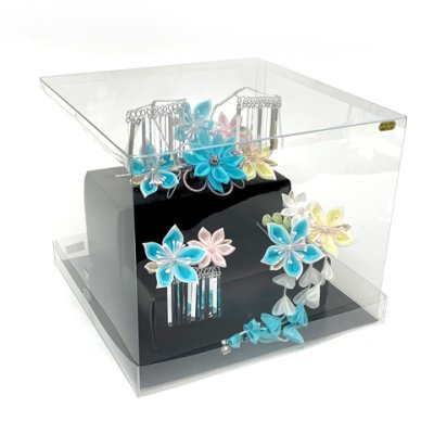 画像6: 七五三 髪飾り 3点セット 7歳 つまみ細工 髪飾り 勝山セット【水色、剣先摘み花】