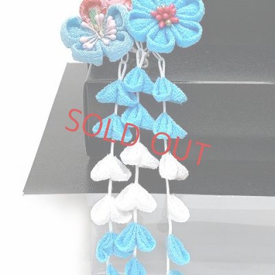 画像5: 七五三 髪飾り 3点セット 7歳 つまみ細工 髪飾り 勝山セット【ブルー系、つまみ花】