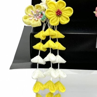 画像4: 七五三 髪飾り 3点セット 7歳 つまみ細工 髪飾り 勝山セット【黄色、つまみ花-梅-】