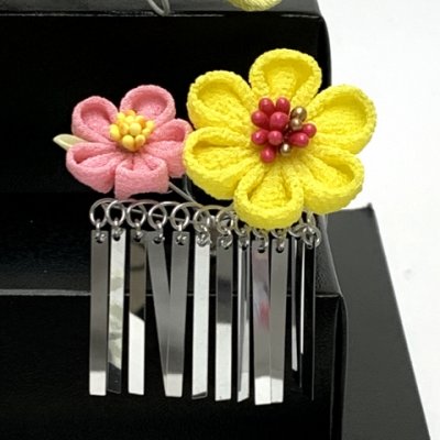 画像5: 七五三 髪飾り 3点セット 7歳 つまみ細工 髪飾り 勝山セット【黄色、つまみ花-梅-】