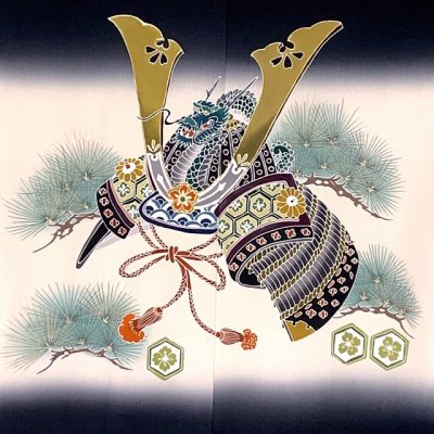 画像5: 七五三 男の子 着物 5歳 日本製 正絹 手描き友禅 羽織 着物 アンサンブル【黒系、兜】