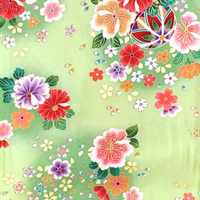 画像3: 七五三 7歳 着物 女の子用 日本製 正絹 絵羽付け 金駒刺繍 四つ身の着物【ひわ色(黄緑)、花衣】