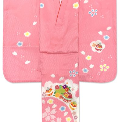 画像2: 七五三 7歳 着物 女の子用 日本製 正絹 本絞り 手描き友禅 絵羽付け 金駒刺繍 四つ身の着物【ピンク、鈴】