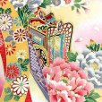 画像6: 七五三 7歳 女の子用 日本製 正絹 絵羽付け 金駒刺繍 四つ身の着物【薄ピンク、御所車と束ね熨斗】 (6)