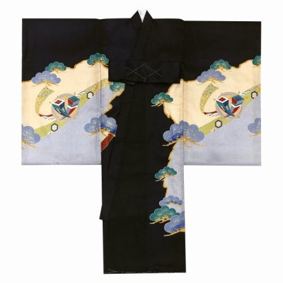 画像3: お宮参り 着物 男の子 赤ちゃんのお祝い着 のしめ 金駒刺繍 産着 初着 正絹 日本製【黒地、宝船】