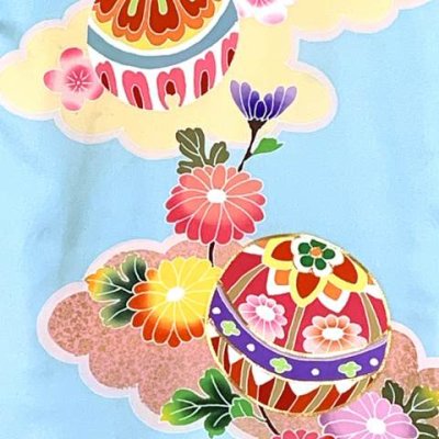 画像5: お宮参り 着物 女の子 日本製 手描き 金駒刺繍 高級 赤ちゃんのお祝い着 初着 襦袢付き【水色、雲に二つ鞠】