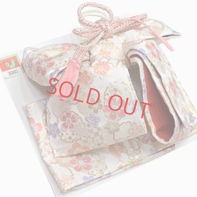 画像2: ≪展示品 未使用品 美品 現品限り！≫七五三 着物 7歳用 金襴の結び帯(大寸) 作り帯 日本製 ※箱なし【白系、桜と雪輪】