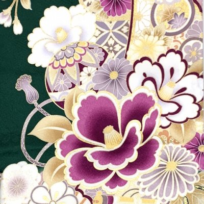 画像4: 七五三 着物 7歳 女の子 日本製 上質合繊 絵羽柄の四つ身の子供着物 単品【深緑、椿と雪輪】