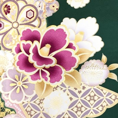 画像5: 七五三 着物 7歳 女の子 日本製 上質合繊 絵羽柄の四つ身の子供着物 単品【深緑、椿と雪輪】
