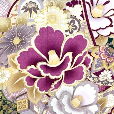 画像6: 七五三 着物 7歳 女の子 日本製 上質合繊 絵羽柄の四つ身の子供着物 単品【深緑、椿と雪輪】