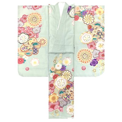 画像3: 7歳 女の子 七五三 着物 フルセット 上質合繊 四つ身の着物と作り帯 オリジナルコーデセット【薄黄緑、ねじり梅】