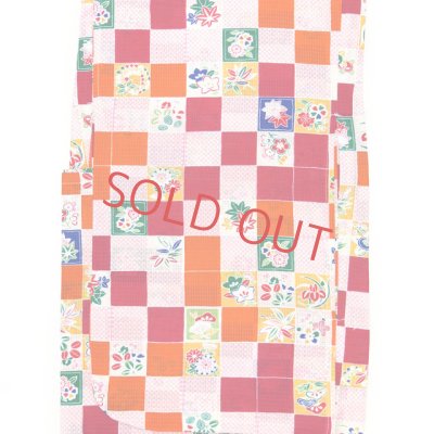 画像2: 子供浴衣 女の子 こども キッズ 子供浴衣 110cm【赤ｘオレンジ、市松】