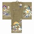画像3: お宮参り 男の子 着物 刺繍入り 日本製 赤ちゃんのお祝い着 初着 産着 合繊 襦袢付き【黄土色、兜と松竹梅、流水】