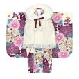 画像4: 七五三 着物 3歳 女の子用 被布コート＆着物５点セット レトロモダンスタイル合繊【白系ｘベージュ、赤紫菊】