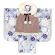 画像4: 七五三 着物 3歳 女の子用 被布コート＆着物５点セット レトロモダンスタイル合繊【くすみピンクｘブルーグレー、菊】