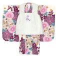 画像4: 七五三 着物 3歳 女の子用 被布コート＆着物５点セット レトロモダンスタイル合繊【白系ｘベージュ、赤紫菊】
