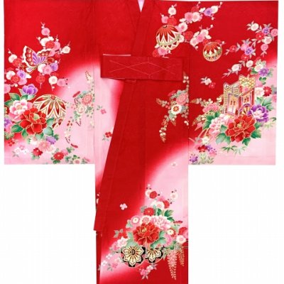 画像3: お宮参り 着物 女の子 赤ちゃんのお祝い着 産着 初着 正絹【赤、御所車】