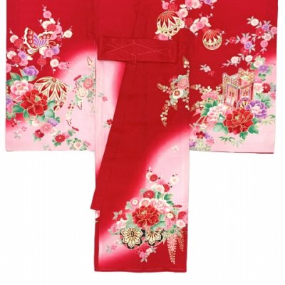 画像3: お宮参り 着物 女の子 赤ちゃんのお祝い着 産着 初着 正絹【赤、花車】