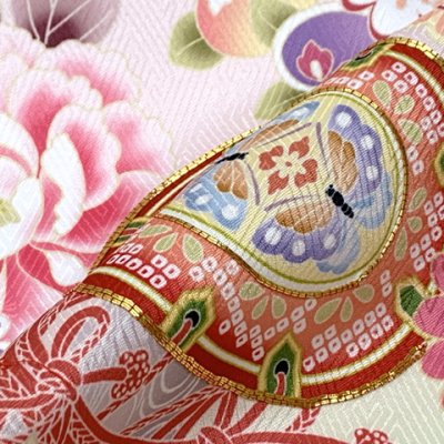 画像4: 七五三 7歳 セット 2025年新作  日本製 合繊 金駒刺繍 絵羽付け女の子着物と作り帯 コーディネートセット【ピンクｘひわ、鼓・花爛漫】