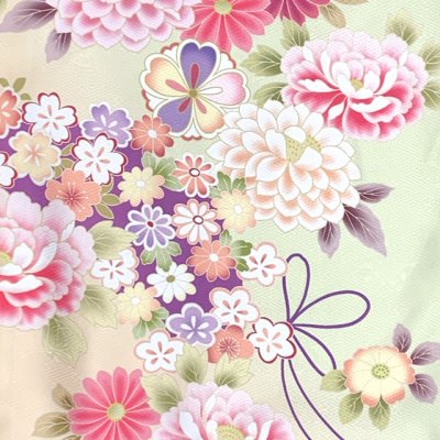 画像4: 七五三 着物 2025年新作 7歳 絵羽柄の四つ身の子供着物(合繊) 単品【淡黄緑ｘ黄色、鼓・花爛漫】