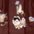 画像6: 七五三 着物 2025年新作 3歳 男の子 被布コートセット 合繊【赤茶・ベージュｘ紫、古典柄狛犬】