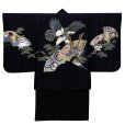 画像3: 七五三 5歳 男児 お祝い着物 フルセット 正絹 古典柄羽織 着物と金襴袴セット【黒地、鷹に扇と兜】