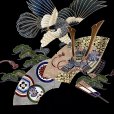 画像4: 七五三 5歳 男児 お祝い着物 フルセット 正絹 古典柄羽織 着物と金襴袴セット【黒地、鷹に扇と兜】