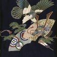 画像4: 七五三 5歳 男児 お祝い着物 フルセット 正絹 刺繍入り羽織 着物と縞袴セット【紺、鷹に扇と兜】