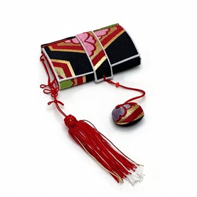 画像7: 七五三 こども袋帯 箱せこセット 7歳 女の子用 オリジナル・ペアセット袋帯 筥迫(はこせこ) 草履 バッグ【黒地、亀甲に梅】