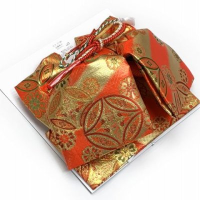 画像10: 七五三 7歳 女の子大寸 金襴生地 結び帯 はこせこセット ペアセット(合繊)【朱赤ｘ金、七宝】