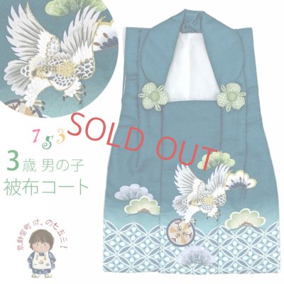 画像1: 被布コート 単品 七五三 3歳 男の子 絵羽柄 刺繍入り 被布着 合繊【鉄紺色、鷹】