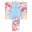 画像3: 七五三 着物 7歳 絵羽柄の古典柄の四つ身の子供着物(合繊) 単品【水色、枝垂れ桜に鞠】