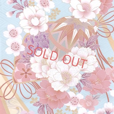 画像3: 七五三 着物 7歳 セット 合繊 絵羽柄の子供着物 結び帯コーディネートセット【水色、枝垂れ桜に鞠】