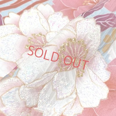 画像4: 七五三 着物 7歳 セット 合繊 絵羽柄の子供着物 結び帯コーディネートセット【水色、枝垂れ桜に鞠】