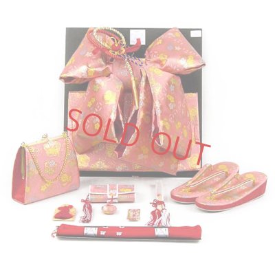 画像6: 七五三 着物 7歳 セット 合繊 絵羽柄の子供着物 結び帯コーディネートセット【水色、枝垂れ桜に鞠】