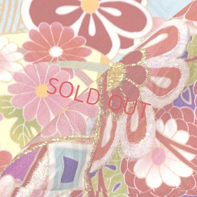 画像7: 七五三 着物 7歳 絵羽柄の古典柄の四つ身の子供着物(合繊) 単品【水色、鞠と梅】