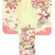 画像3: 七五三 着物 7歳 絵羽柄の古典柄の四つ身の子供着物(合繊) 単品【淡黄色、鶴】