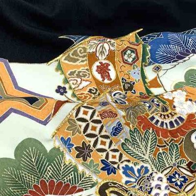 画像6: 七五三 5歳 男の子 刺繍入り 着物アンサンブル 合繊 襦袢付き【黒×白、松に宝船】