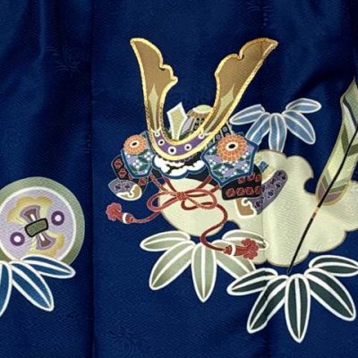 画像6: 七五三 着物 3歳 男児 被布セット 合繊 フルセット 購入【紺ｘベージュ、兜】