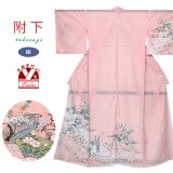 洗える着物 絽の附下げ 駒絽 仕立て上がり 合繊 日本製【ピンク、流れ桜】