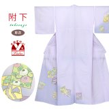 洗える着物 単衣の附下げ 仕立て上がり 合繊 日本製【濃淡薄紫、花絵】