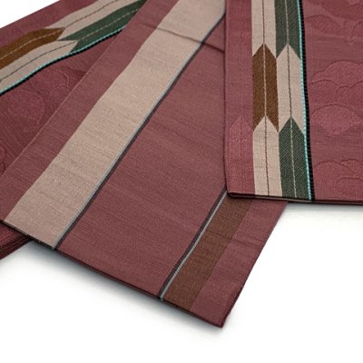 画像3: 正絹 半幅帯 本場筑前 博多織 証紙付き 日本製 小袋帯 細帯【梅色系、矢羽に椿】