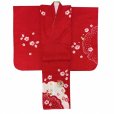 画像3: 七五三 7歳 女の子用 日本製 正絹 本絞り 刺繍入り 絵羽付け 四つ身の着物【赤、鈴と花輪】 (3)