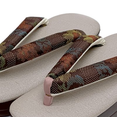 画像2: 草履 レディース 厚底 ソフトウレタンソールの草履  ヒール5.5cm フリーサイズ【ココア系、ジャガード鼻緒】